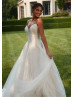 Ivory Pearl Beaded Tulle Keyhole Back Graceful Wedding Dress